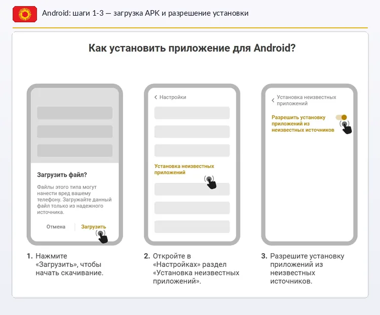 Как установить приложение Melbet на Android — шаги 1-3: загрузка и разрешение установки